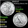 1943-d Walking Liberty Half Dollar 50c Grades Choice AU/BU Slider