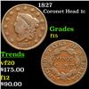 Image 1 : 1827 Coronet Head Large Cent 1c Grades f+