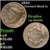 1833 Coronet Head Large Cent 1c Grades vg details