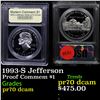 Proof . 1993-S Jefferson Modern Commem Dollar $1 Graded GEM++ Proof Deep Cameo By USCG