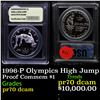 Image 1 : Proof . 1996-P Olympics High Jump Modern Commem Dollar $1 Graded GEM++ Proof Deep Cameo By USCG