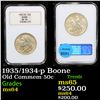 Image 1 : NGC 1935/1934-p Boone Old Commem Half Dollar 50c Graded ms64 By NGC