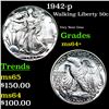 Image 1 : 1942-p Walking Liberty Half Dollar 50c Grades Choice+ Unc