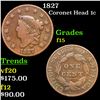 Image 1 : 1827 Coronet Head Large Cent 1c Grades f+