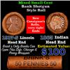 Image 1 : Mixed small cents 1c orig shotgun roll, 1917-s Wheat Cent, 1863 Indian Cent other end, brinks Wrappe