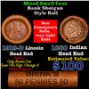 Image 1 : Mixed small cents 1c orig shotgun roll, 1919-d Wheat Cent, 1860 Indian Cent other end, brinks Wrappe