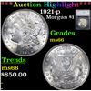 Image 1 : ***Auction Highlight*** 1921-p Morgan Dollar $1 Graded ms66 By SEGS (fc)