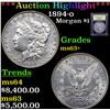 Image 1 : ***Auction Highlight*** 1894-o Morgan Dollar $1 Graded Select+ Unc By USCG (fc)