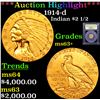 Image 1 : ***Auction Highlight*** 1914-d Gold Indian Quarter Eagle $2 1/2 Graded Select+ Unc By USCG (fc)