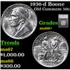 Image 1 : 1936-d Boone Old Commem Half Dollar 50c Graded ms66+ By SEGS