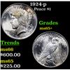 Image 1 : 1924-p Peace Dollar $1 Grades GEM+ Unc