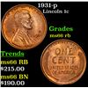 Image 1 : 1931-p Lincoln Cent 1c Grades GEM+ Unc RB