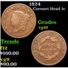 Image 1 : 1824 Coronet Head Large Cent 1c Grades vg+