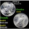 Image 1 : 1924-p Peace Dollar $1 Grades Choice Unc