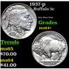 Image 1 : 1937-p Buffalo Nickel 5c Grades Choice+ Unc