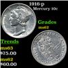 Image 1 : 1916-p Mercury Dime 10c Grades Select Unc