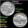 Image 1 : 1934-p Buffalo Nickel 5c Grades Select Unc