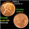 Image 1 : 1931-p Lincoln Cent 1c Grades GEM+ Unc RB