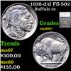 Image 1 : 1938-d/d Buffalo Nickel FS-502 5c Graded ms66+ By SEGS