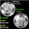Image 1 : 1924-p Peace Dollar $1 Grades GEM+ Unc