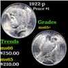 Image 1 : 1922-p Peace Dollar $1 Grades GEM+ Unc