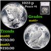 Image 1 : 1922-p Peace Dollar $1 Graded ms65+ By SEGS