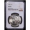 Image 2 : NGC 1925-p Peace Dollar $1 Graded ms65 By NGC