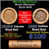 Image 1 : Mixed small cents 1c orig shotgun roll, 1919-s Wheat Cent, 1898 Indian Cent other end, Brinks Wra
