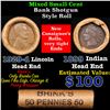 Image 1 : Mixed small cents 1c orig shotgun roll, 1929-d Wheat Cent, 1899 Indian Cent other end,Brinks Wra