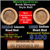 Image 1 : Mixed small cents 1c orig shotgun roll, 1916-s Wheat Cent, 1888 Indian Cent other end,Brinks Wrapper
