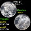 Image 1 : 1922-p Peace Dollar $1 Grades GEM+ Unc
