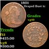 Image 1 : 1801 Draped Bust Large Cent 1c Grades vg+