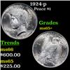Image 1 : 1924-p Peace Dollar $1 Grades GEM+ Unc