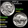 Image 1 : 1937-p Buffalo Nickel 5c Grades GEM+ Unc