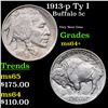 Image 1 : 1913-p Ty I Buffalo Nickel 5c Grades Choice+ Unc