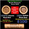 Image 1 : Mixed small cents 1c orig shotgun roll, 1919-s  Wheat Cent, 1896 Indian Cent other end, brinks Wrapp