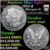 Image 1 : 1921-d Morgan Dollar $1 Graded ms63+ dmpl By SEGS