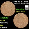 Image 1 : 1828 13 STARS Classic Head half cent 1/2c Graded f15 details By SEGS