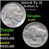Image 1 : 1913-d Ty II Buffalo Nickel 5c Grades Select Unc