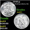 Image 1 : 1940-p Walking Liberty Half Dollar 50c Grades Select+ Unc