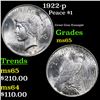 Image 1 : 1922-p Peace Dollar $1 Grades GEM Unc
