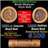 Image 1 : Mixed small cents 1c orig shotgun roll, 1921-s Wheat Cent, 1892 Indian Cent other end, brinks Wrappe