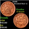 Image 1 : 1848 Braided Hair Large Cent 1c Grades vf details