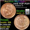 Image 1 : ***Auction Highlight*** 1908 Indian Cent TOP POP! 1c Graded ms66+ rb By SEGS (fc)