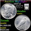 ***Auction Highlight*** 1927-d Peace Dollar $1 Graded ms63+ By SEGS (fc)