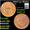 Image 1 : 1864 Lg Motto Two Cent Piece 2c Graded ms64+ rb By SEGS