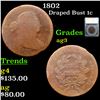 Image 1 : 1802 Draped Bust Large Cent 1c Graded ag3 By SEGS