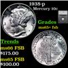 Image 1 : 1938-p Mercury Dime 10c Graded ms65+ fsb By SEGS