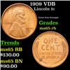 Image 1 : 1909 VDB Lincoln Cent 1c Grades GEM Unc RB
