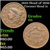 1835 Head of 1836 Coronet Head Large Cent 1c Grades f+